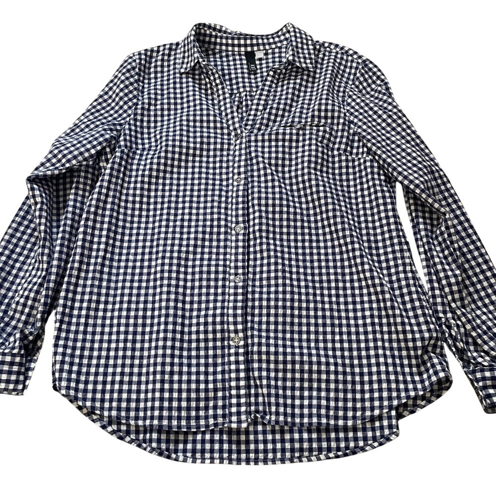 Kut from the Kloth Navy‎ Gingham Button Down Shirt XL ST17001